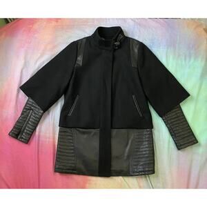 Badgley Mischka Coco Quilted Leather Winter Wool Coat Moto Wide Sleeves Sz S